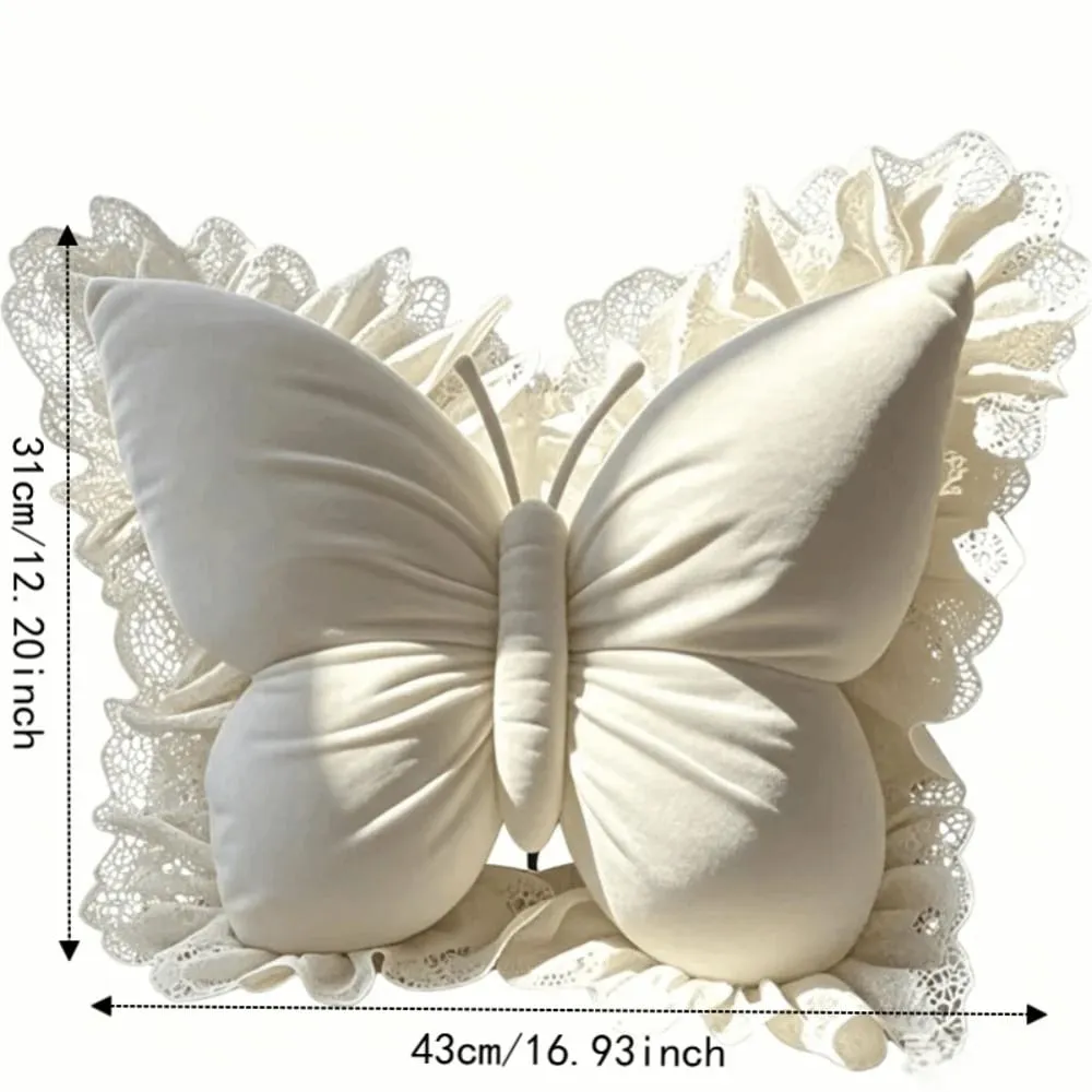Elegant Velvet Butterfly Pillow Soft Lace Trim Bow Cushion Cute Bow Throw Pillow Gifts — image 7