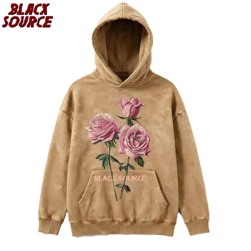 MP630 Hip Hop Men's Streetwear Retro Vintage Washed Anime Graphic Hoodie, Harajuku Casual Pullover Sweatshirt, Rose — image 3