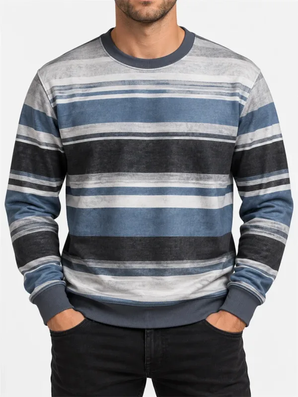 Pánská Vintage mikina s pruhovaným výstřihem Ležérní Pulovr s dlouhým rukávem Color Block Podzim Streetwear Každodenní móda Klasický top — image 11