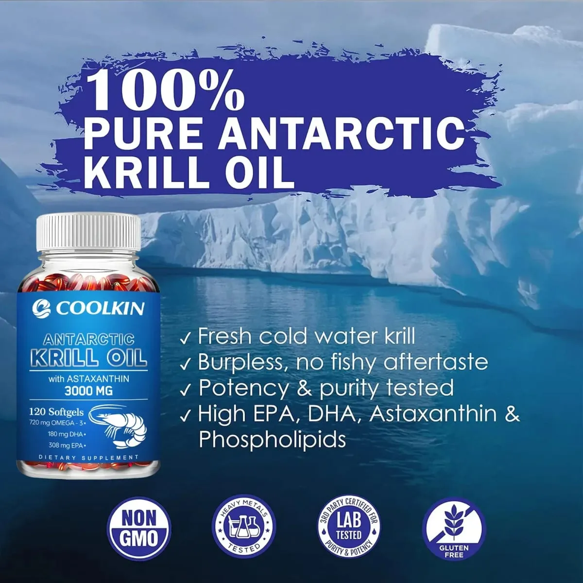 Antarctic Krill Oil 3000มก. - พร้อม Omega-3 EPA DHA Astaxanthin และ Phospholipids - ผลิตภัณฑ์เสริมอาหารอย่างยั่งยืน — image 3