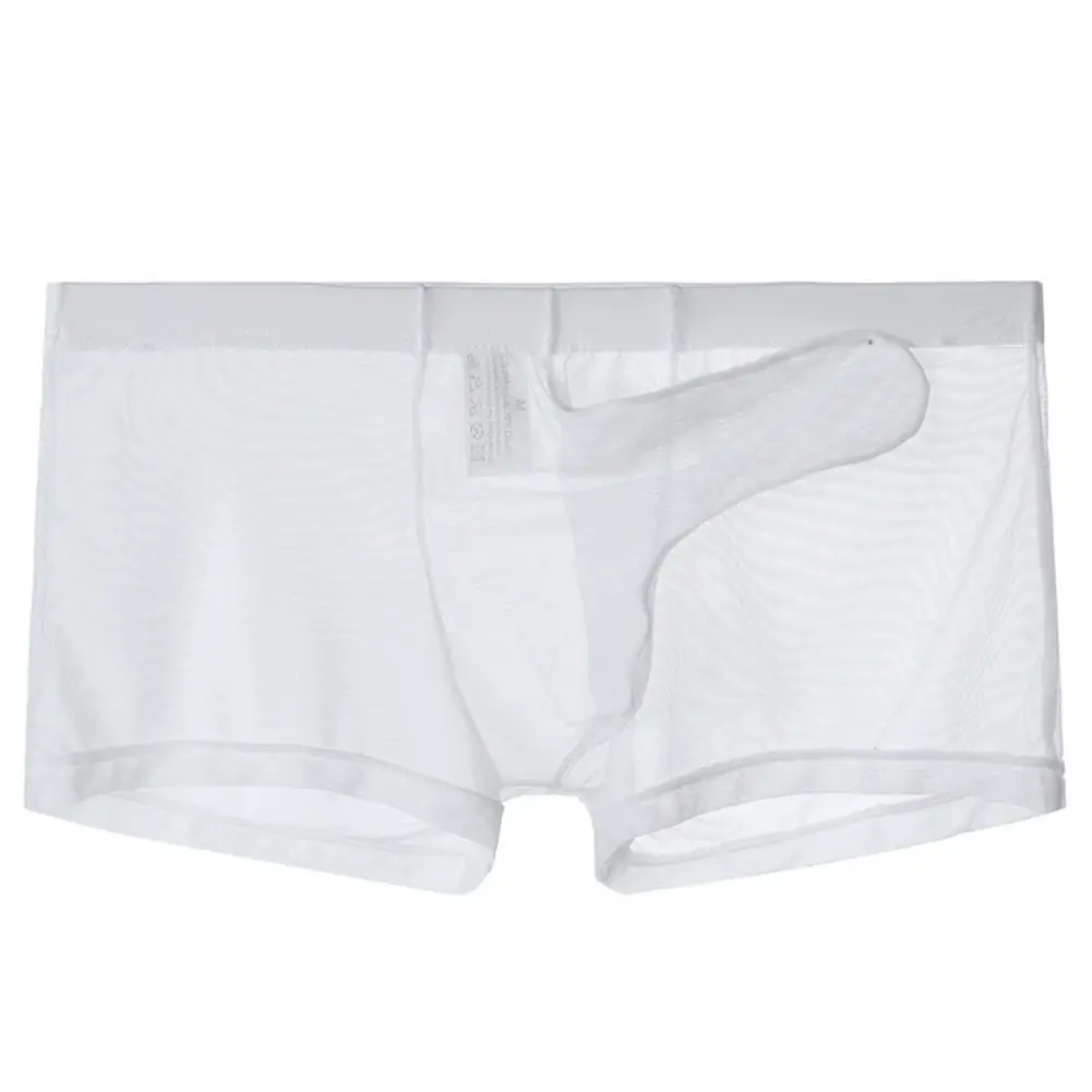 Sexy men malha transparente leve roupa interior ver através respirável boxer briefs calcinha separação bala masculino boxer calcinha — image 5