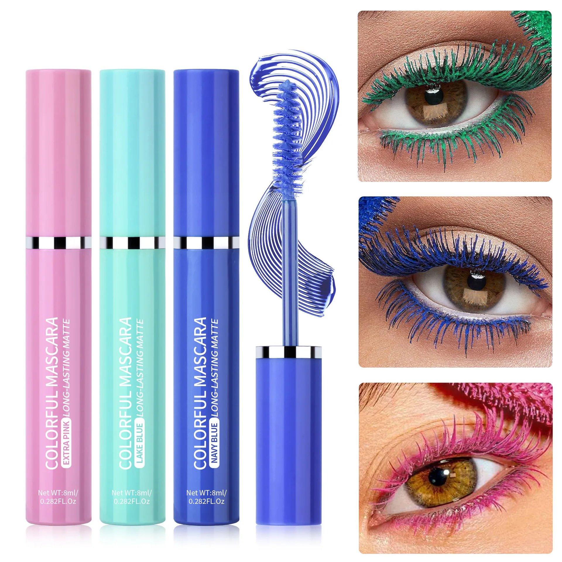 สีมาสคาร่าขนตาสีฟ้าสีชมพูสีเขียวที่มีสีสันมาสคาร่ากันน้ำ Charming Long Lasting Curling มาสคาร่า Eye แต่งหน้าคริสต์มาส — image 2