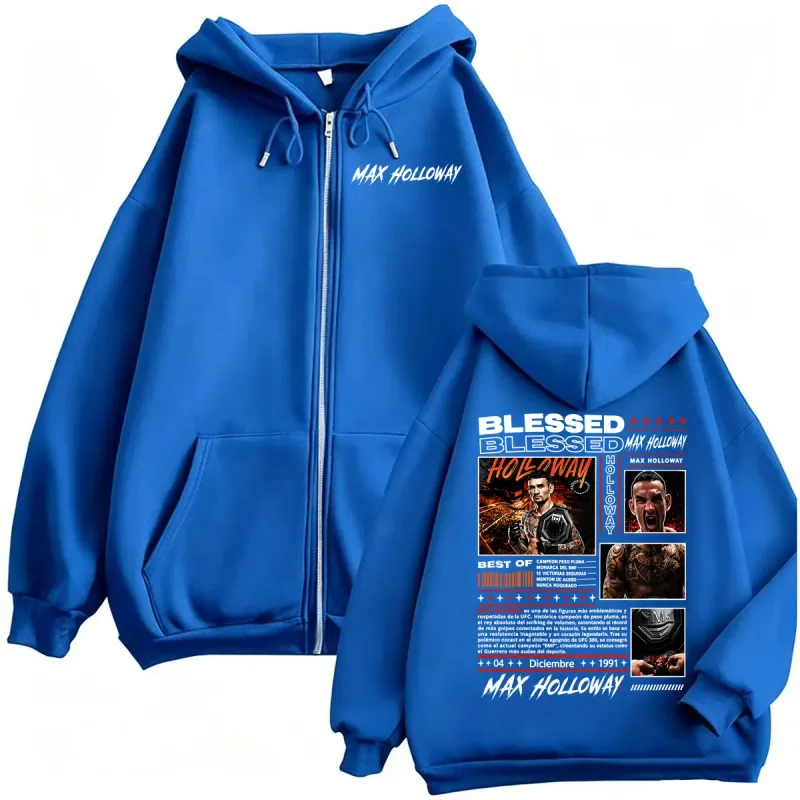 Max Holloway Blessed Retro Zip Up Hoodies Men's Harajuku Streetwear Sweatshirt Jacket Coats Bodywarmer Cozy Fleece Zipper Hoodie — image 9