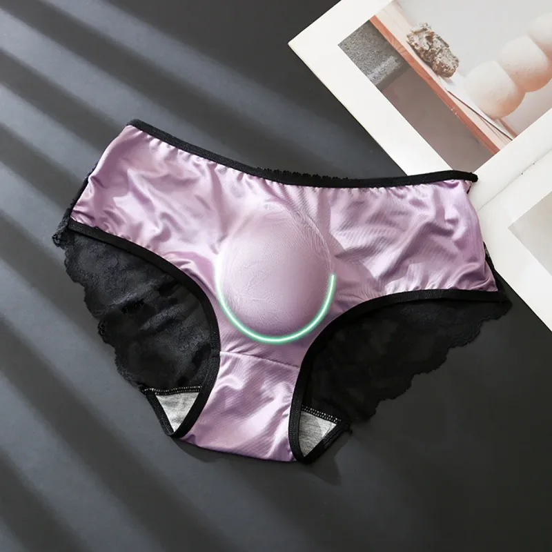 Women Panties for Men French Lace Satin Briefs Breathable U Convex Pouch Underpant Sexy Ruffle Lace Male Crossdresser Underwear