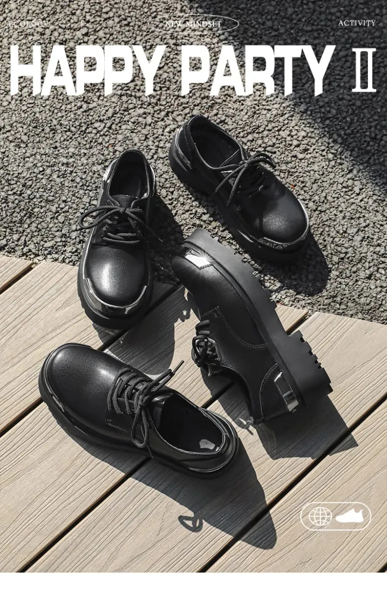 Retro Men Derby Shoes Black Casual Lace Up Thick Soled Wear-resistant Business Couple Commuting Shoes Outdoor Work Shoes Men — image 9