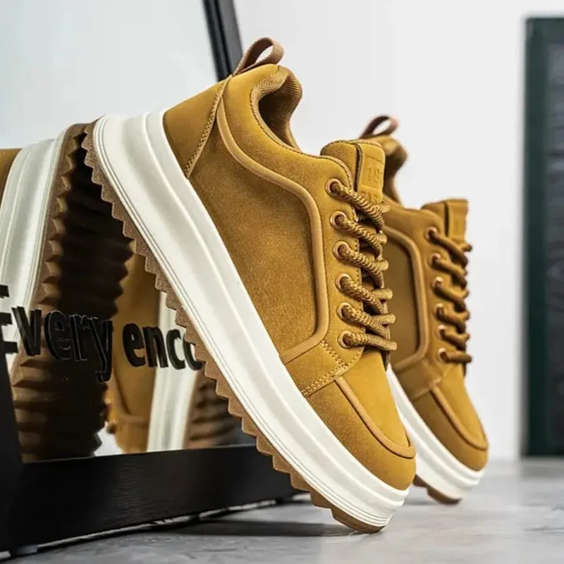 Men Sneakers Spring Autumn Casual Shoes Thick Sole Lace Up Suede Texture Board Footwear Minimalist Daily Wear — image 4