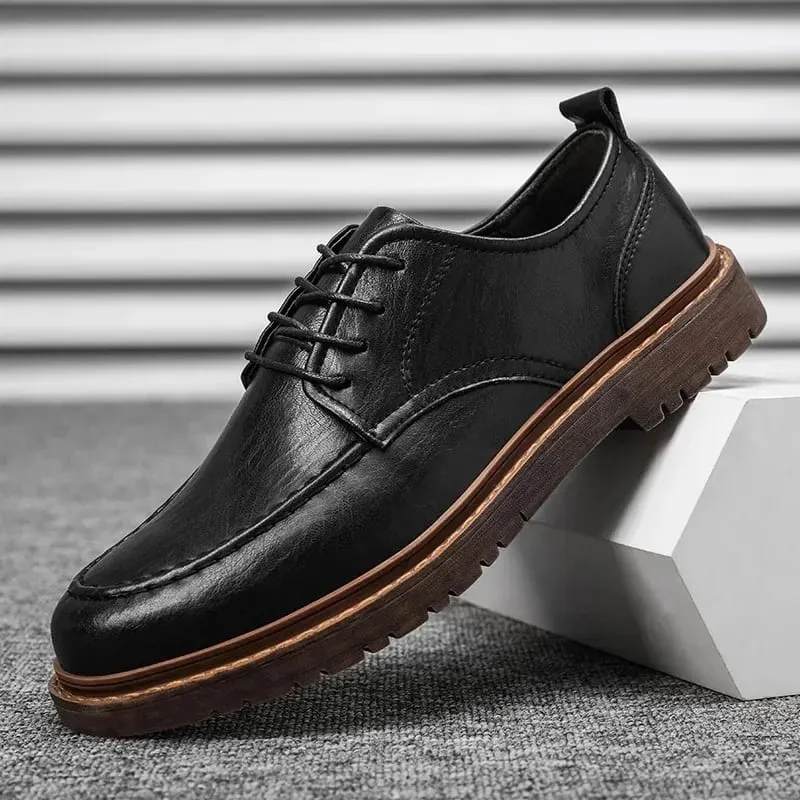 Autumn New Men Leather Casual Shoes Brogue Luxurious Handmade Genuine Leather Work Boots Business Casual Sneakers — image 5