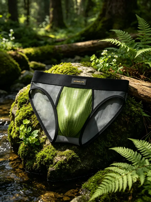 กางเกงบุรุษ Patchwork SHEER ตาข่ายแนวตั้ง Stripe GLOSS POUCH ต่ำเอวกว้างเอวยางยืด Breathable ชายชุดชั้นใน DP923 — image 14
