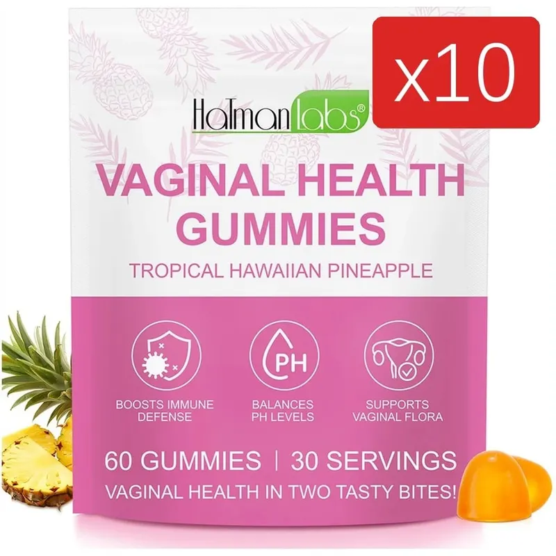 HalmanLabs Vaginal Health Gummies Probiotic Vitamin C Balance PH Levels Support Flora Immune Defense 60 Count Pineapple Women