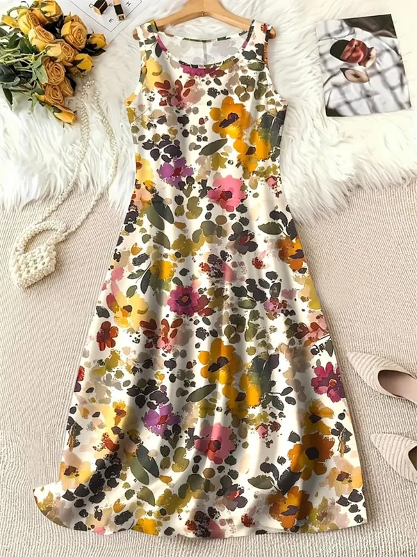 Summer Fashion Round-Neck Women's Dresses Botanical Floral Color-Blocked Patchwork Dresses Travel Party and Beach Dresses — image 16