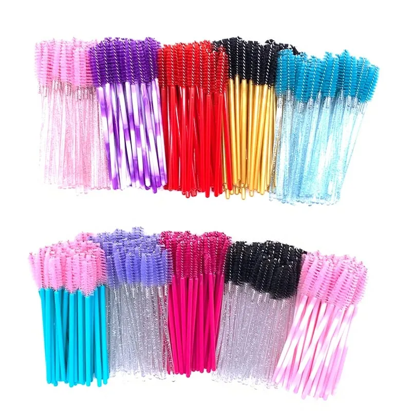 YGirlash 50 יחידות Lash Swans מוליך ריסים קריסטל ידית יהלום חד פעמית שרביטי מסקרה ניילון מברשת כלים קוסמטיים