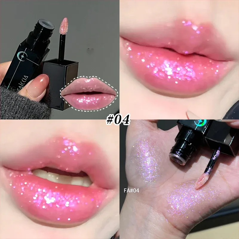 8 Colors Glitter Watery Lip Gloss Diamond Pearlescent Metallic Lipstick Lasting Moisturizing Non-Sticky Halloween Party Makeup