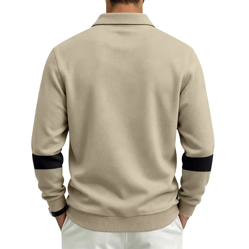 Men Lapel Polo Sweatshirt, Color Block Long Sleeve Pullover, Loose Solid Casual Top for Spring Autumn Daily Outfit — image 6