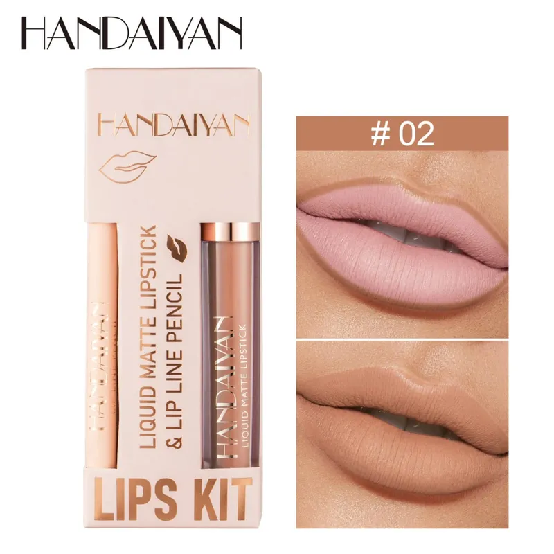 Pambabaeng 2-in-1 Lipstick Set na may Lip Liner Waterproof Long-lasting Korean Makeup Matte Finish Cosmetics Kit Libreng Pagpapadala — image 15