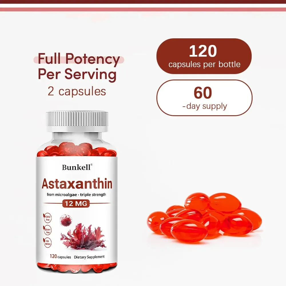 Astaxantina 12 mg-suporta a pele dos olhos e a saúde das articulações antioxidante promove o metabolismo promove a saúde cardiovascular-120 cápsulas — image 6