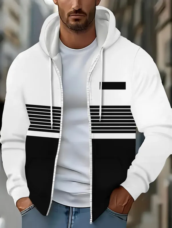 Hoodies for Man Striped Print Full Zip Sweatshirt Outdoor Wear Man Hoodie Fashion Casual Loose Sports Tops Pullover Man Clothing — image 8
