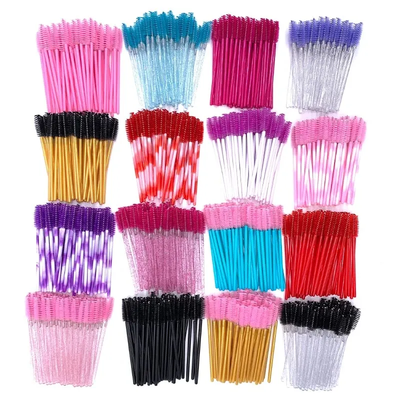 YGirlash 50 יחידות Lash Swans מוליך ריסים קריסטל ידית יהלום חד פעמית שרביטי מסקרה ניילון מברשת כלים קוסמטיים