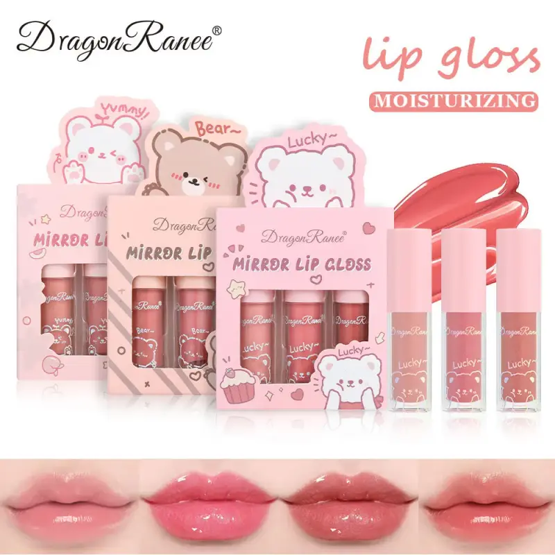Dragon Ranee 3pcs Mirror Lip Gloss Sæt Hydrating Shining Lip Glaze Moisturizing Pearl Liquid Lipstick Cartoon Lipgloss Sæt — image 2