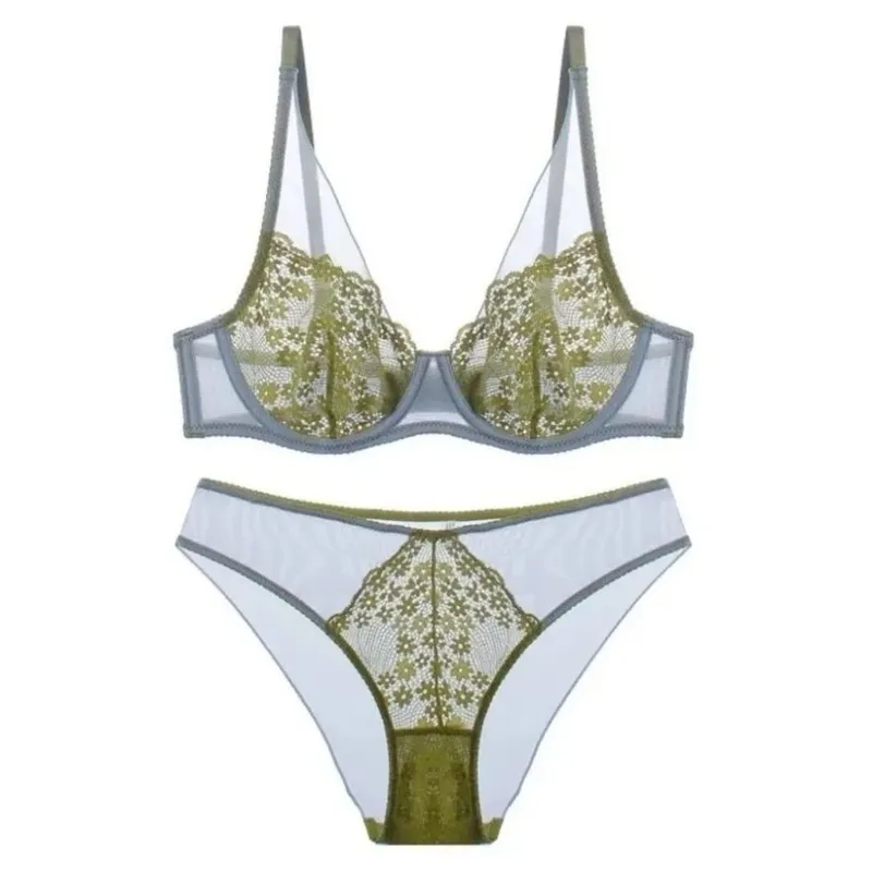 Sweet Mesh Lace Flower Bra Set Lingerie Brassiere Push Up Bra Women Thin Seamless Lace Floral Underpants Home