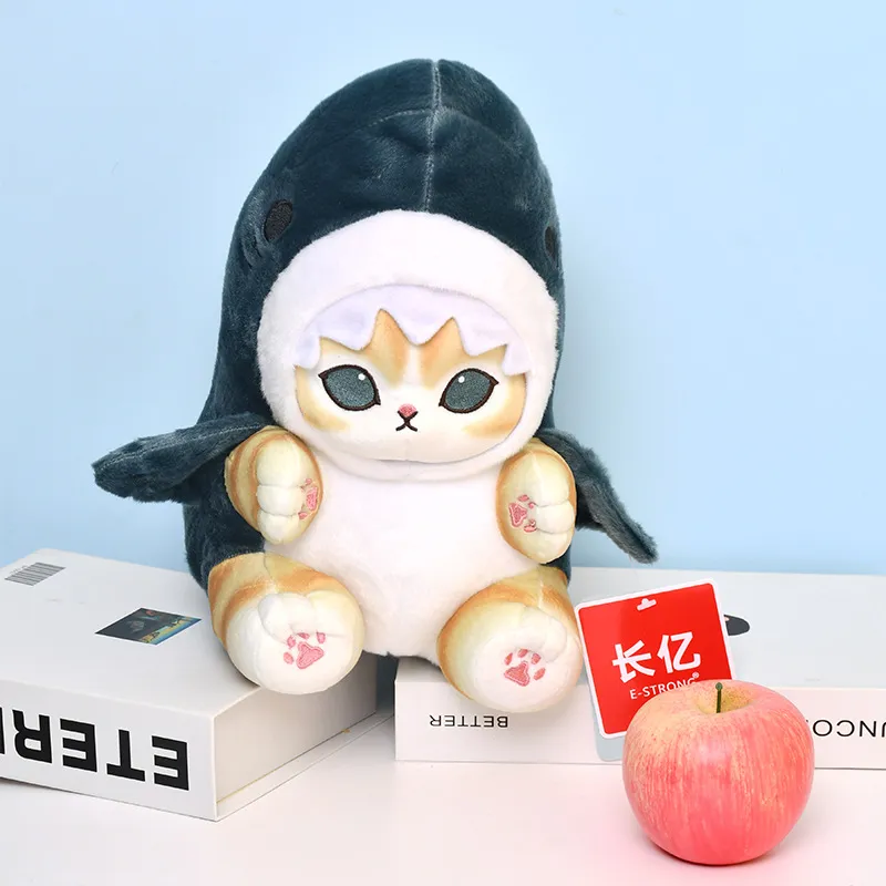 27cm Mofusand Shark Cat Plush Toys Cute Cartoon Stuffed Animals Doll Soft Kawaii Anime Cat Hugging Plush Pillow — image 4