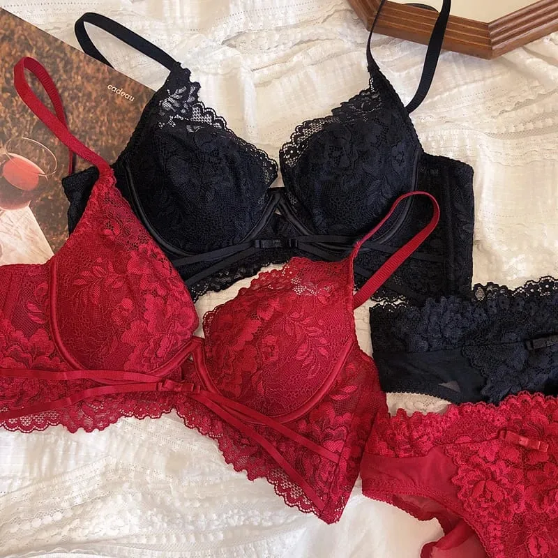 Ensemble de soutien-gorge Push Up ajouré pour femmes, sous-vêtements d'été, bonnet fin, Sexy, dentelle française brodée, Bralette confortable, ensembles de Lingerie