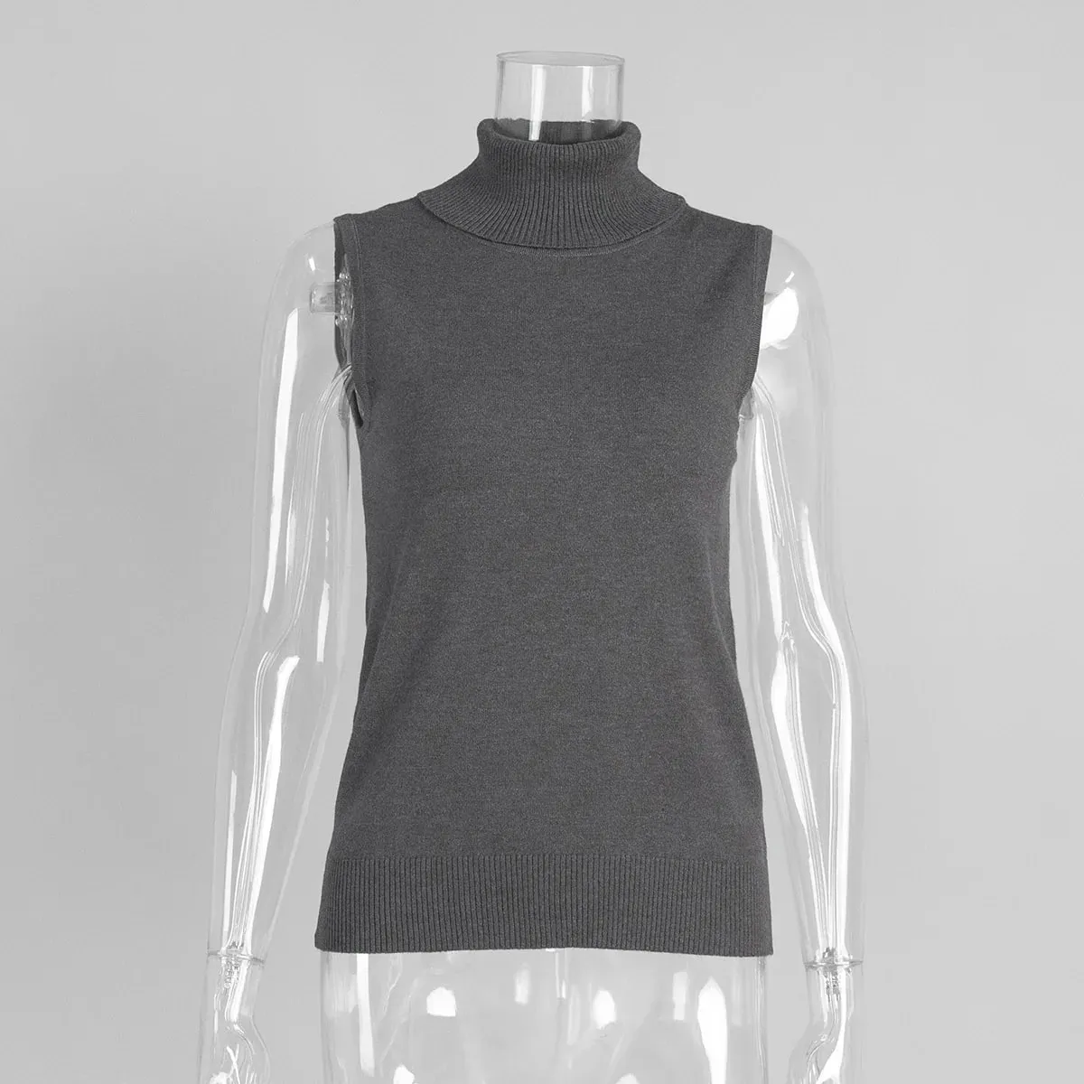 Women's Sleeveless Turtleneck Knit Vest Autumn Slim Fit High-Neck Tank Top Ribbed Hem Minimalist Base Layer Office Casual Wear — image 11