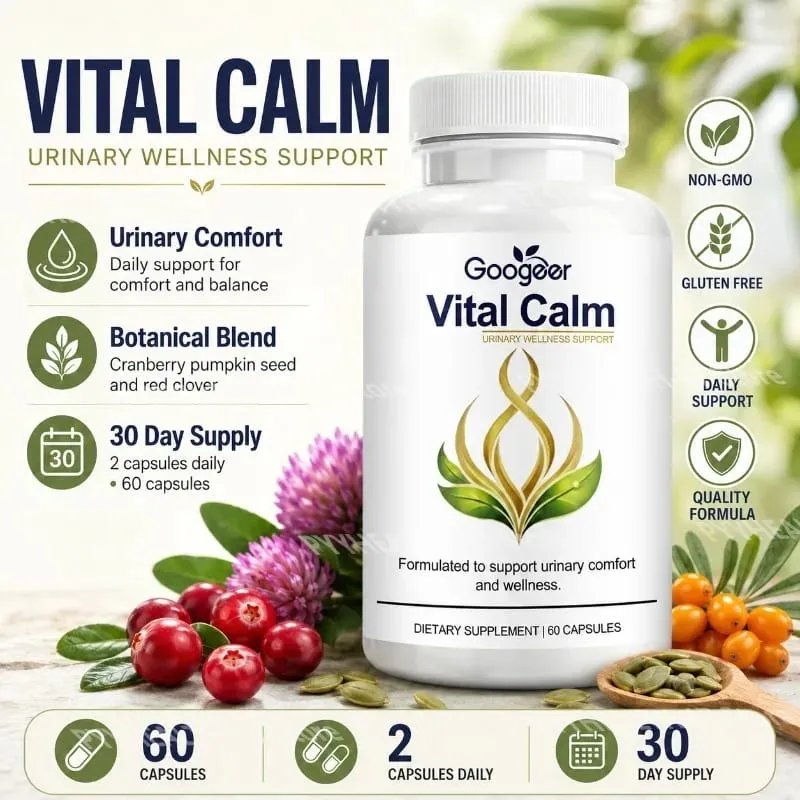 كبسولات Googeer Vital Calm لدعم الصحة البولية للبالغين والراحة مع مستخلص المغنيسيوم والتوت البري، 60 كبسولة — image 1
