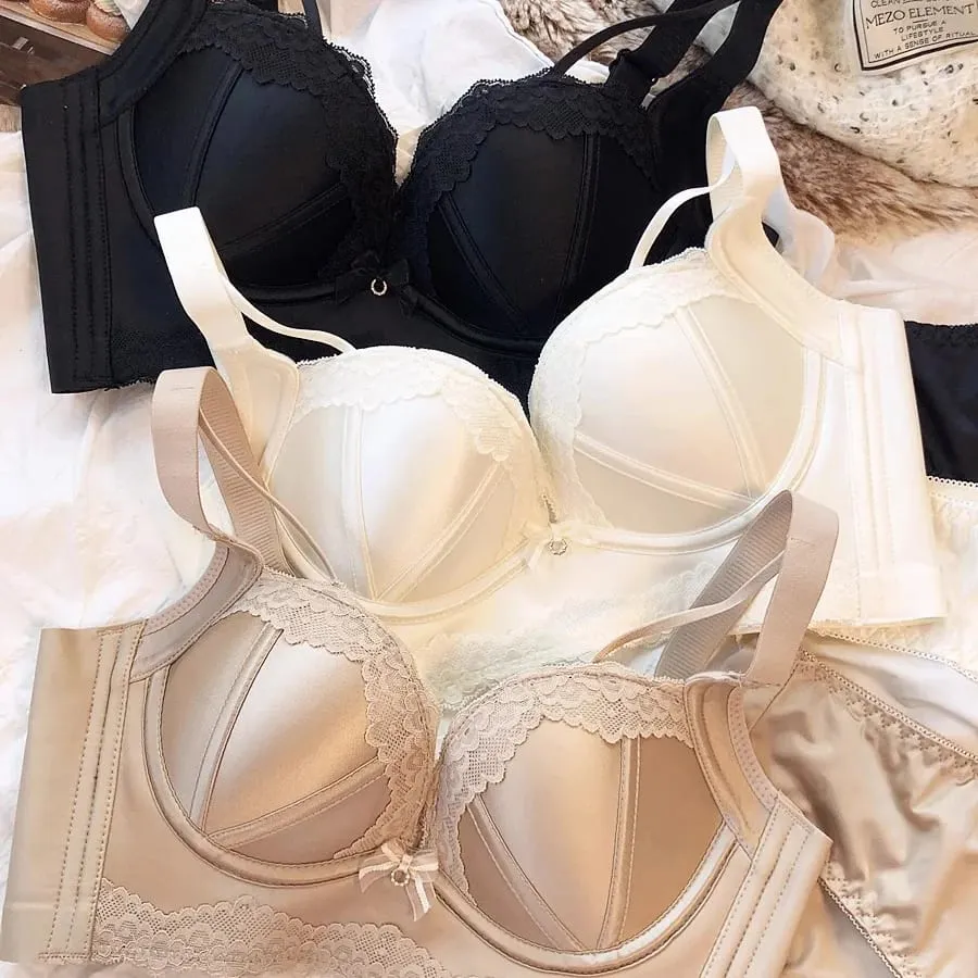 Draht Frei Baumwolle Dicken Push-Up Bh Höschen Spitze Frauen Unterwäsche Sets Retro Rot Stil Nahtlose Damen Dessous Weibliche Dessous — image 3