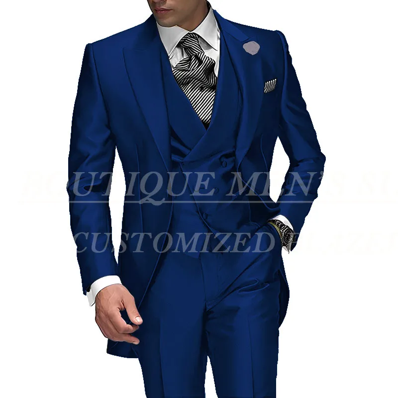 2026 Best Selling Peak Lapel Single Breasted Men Wedding Suits Purple Groom Tuxedo For Men Prom Suits Groomsman Jacket+Pant+Vest