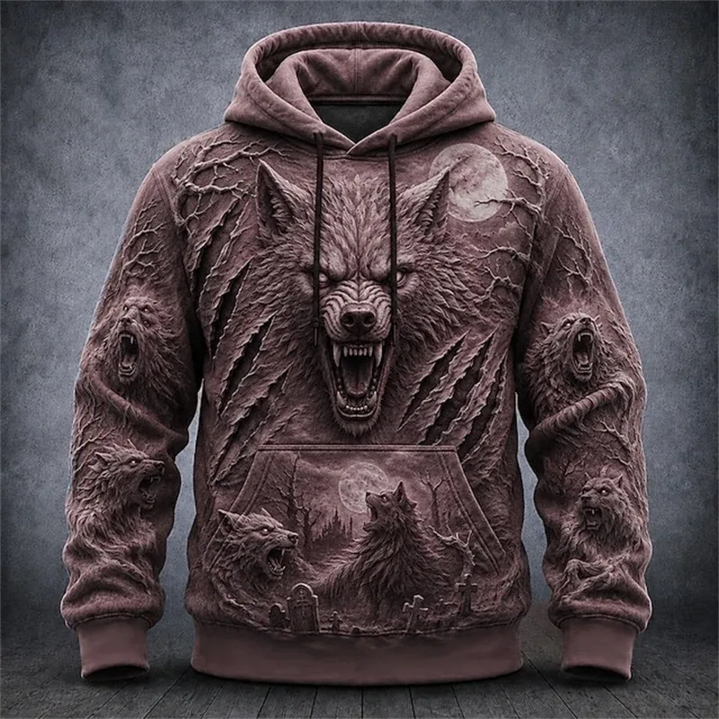 Men's Autumn Winter Halloween Hoodie Casual Pullover with Spooky Skull Print Loose Fit Festive Street-Style Top for Parties — image 14