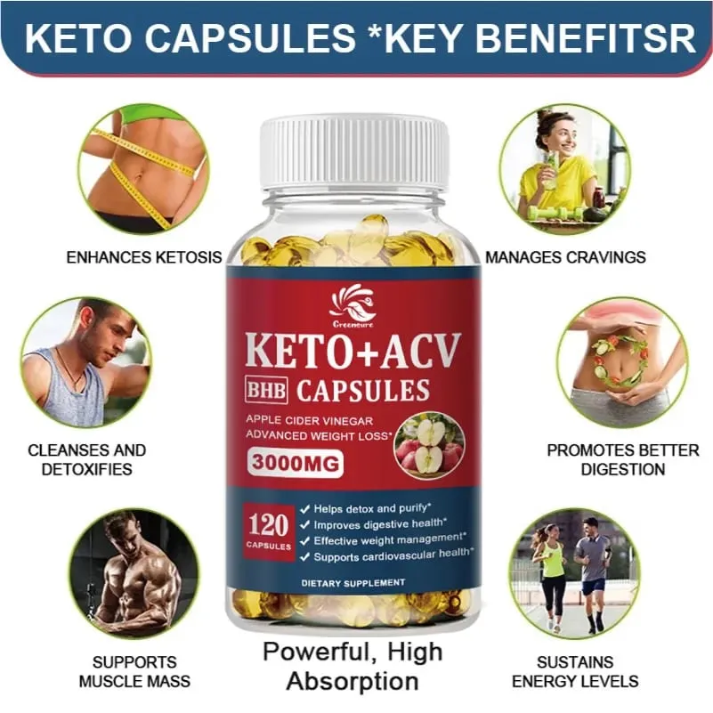 Greensure Keto Ocet jabłkowy w kapsułkach ACV z dodatkiem jabłkowego cydru Keto Formuła o smaku jabłkowym dla mężczyzn i kobiet — image 3