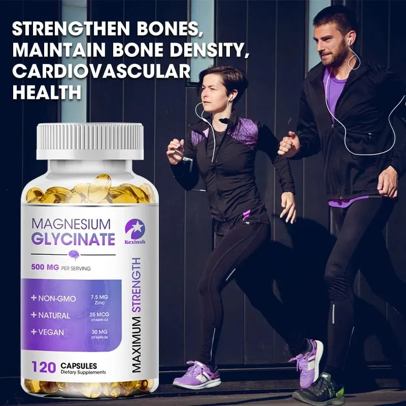 Suplemento de glicinato de magnésio Kexinsh 500 mg com vitamina D3 B6 de zinco promove sono natural, reduz o estresse e a ansiedade, não OGM — image 6