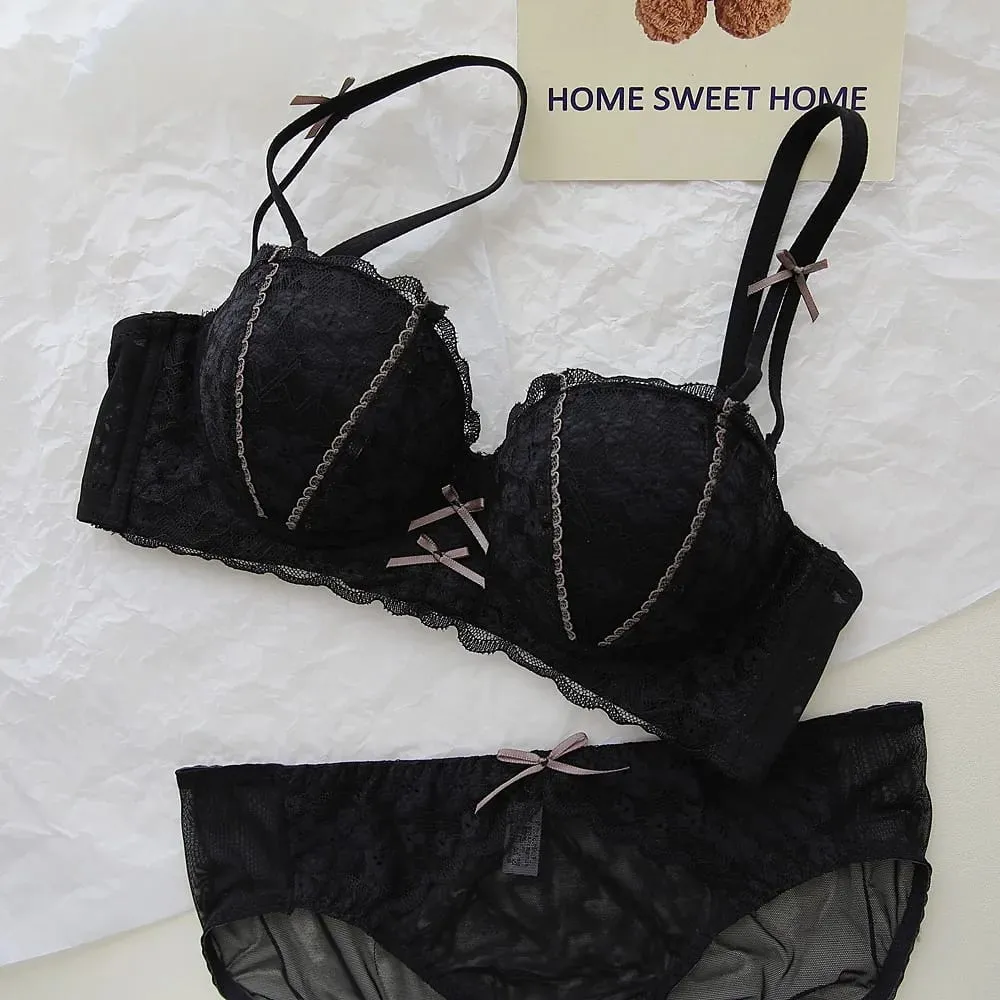 French Lace Women Bra Set Wire Free Push Up Lingerie Set Small Bust Lift Enhance Brassiere And Panty Underwear 32‑38 — image 3