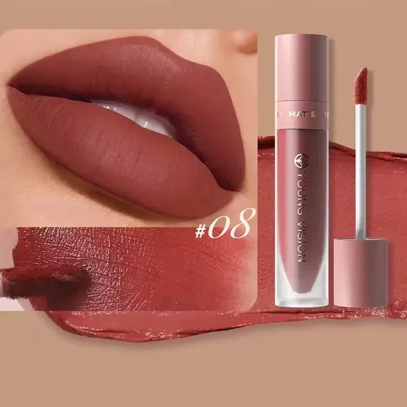Batom labial fosco, 8 cores, suave, fácil de aplicar, tubo quadrado de brilho, veludo, à prova d'água, tridimensional, sexy, maquiagem de batom — image 22