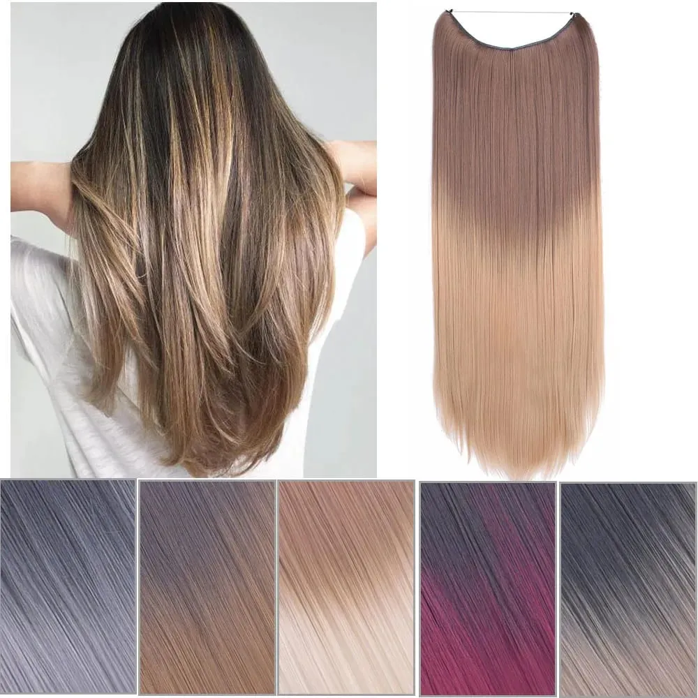 Jeedou Wavy Hair Extension Elasticity Invisible Wire Fish Line One Piece No Clips Synthetic Hairpieces Ombre Color For Ladies — image 3