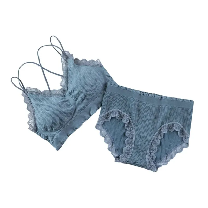 1Set Casual Lace Women Seamless Bra Set V-Neck Breathable Lingerie Set Comfortable with Bra Pads Underwear Set — image 8