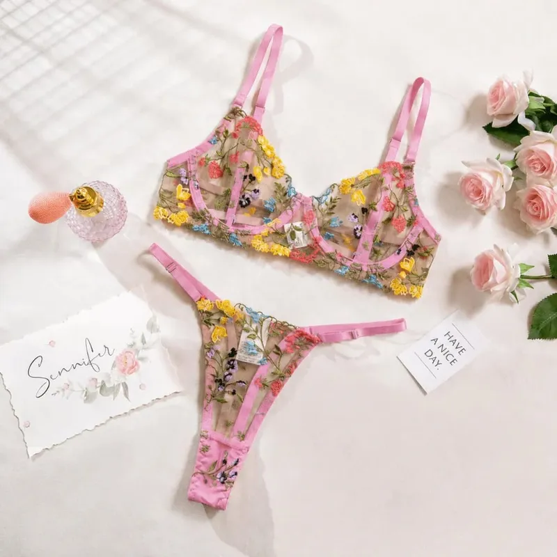 2-Piece Bohemia Floral Lingerie Set Embroidery Versatile Underwear Intimates Underwire Push-up Sheer Bra Panty Set For Lady Girl — image 7