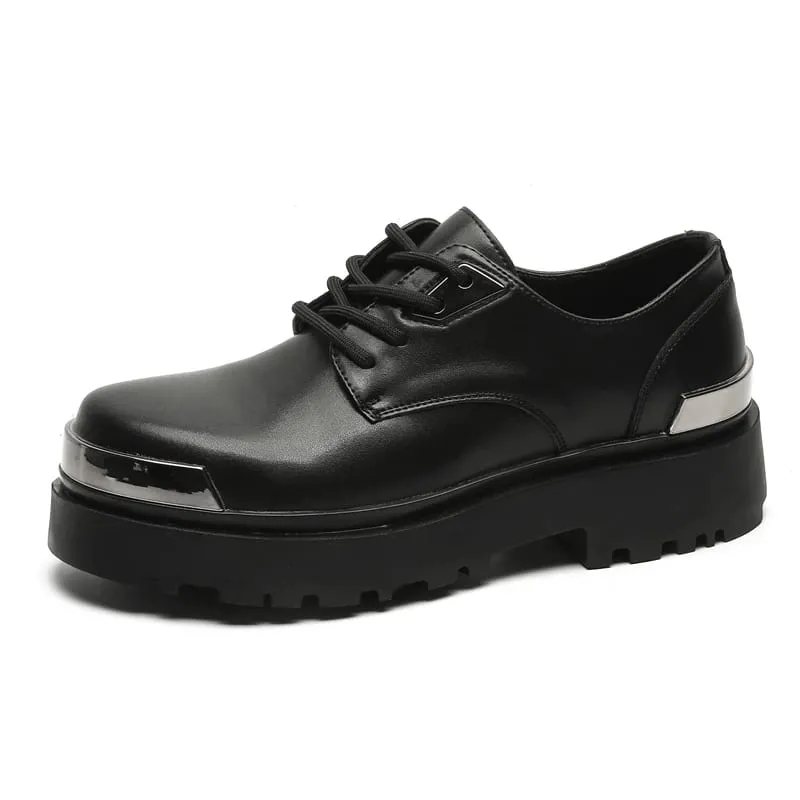 Retro Men Derby Shoes Black Casual Lace Up Thick Soled Wear-resistant Business Couple Commuting Shoes Outdoor Work Shoes Men