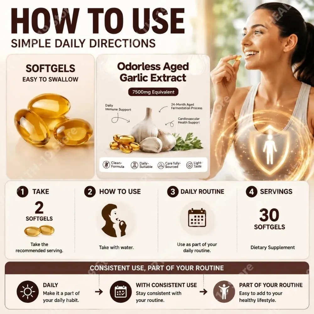 Άοσμο παλαιωμένο εκχύλισμα σκόρδου Softgels 7500mg ισοδύναμης 24-μηνης ζύμωσης για ανοσοκαρδιομεταβολική υποστήριξη Ενήλικες 30 Αριθμός — image 5