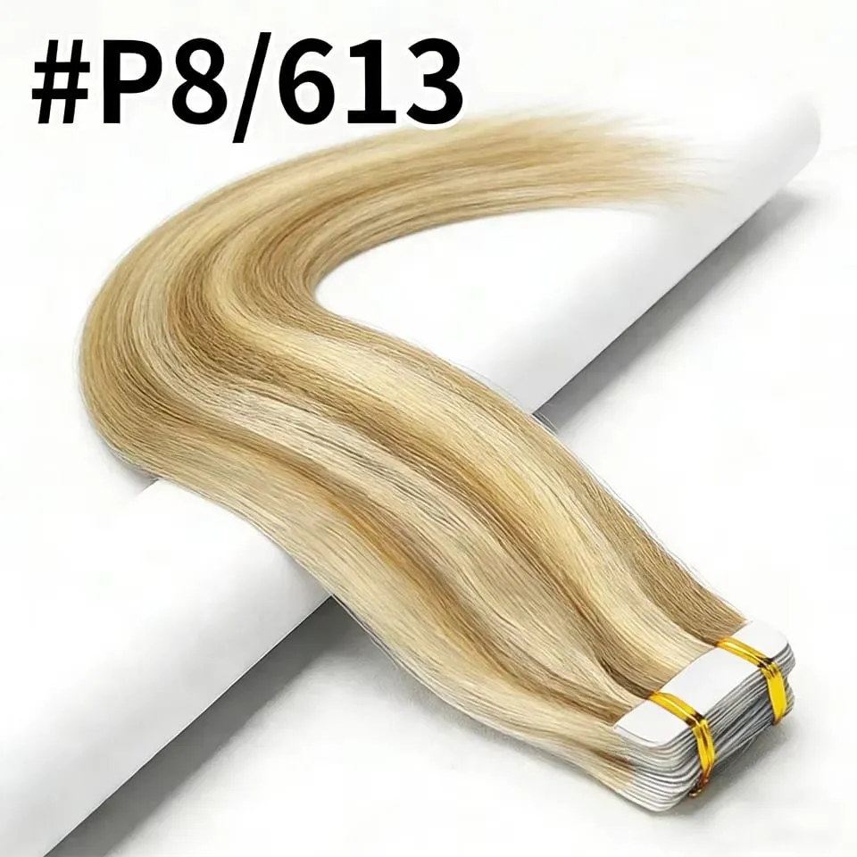 Platinablond #60 rak tejp i hårförlängningar 50g/20st självhäftande lim Hudväft osynlig tejp i människohårförlängningar — image 14