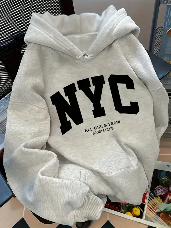 Hoodie Tim New York Biru Laut Nyaman Musim Gugur/Musim Dingin Baru - Pullover Kasual Hoodie Gaya Jalanan Pasangan Lengan Panjang dengan POC