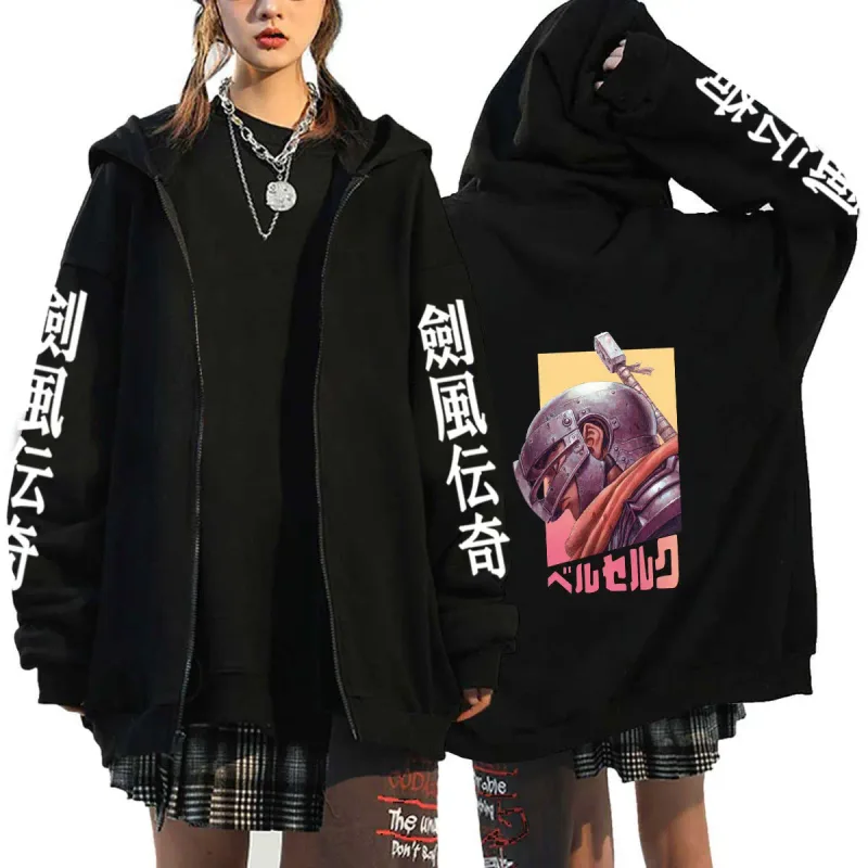 Berserk Rits Hoodies Mannen Vrouwen Lange Mouw Sweatshirt Fleece Oversized Jassen Grappige Berserk Japanse Anime Streetwear — image 6