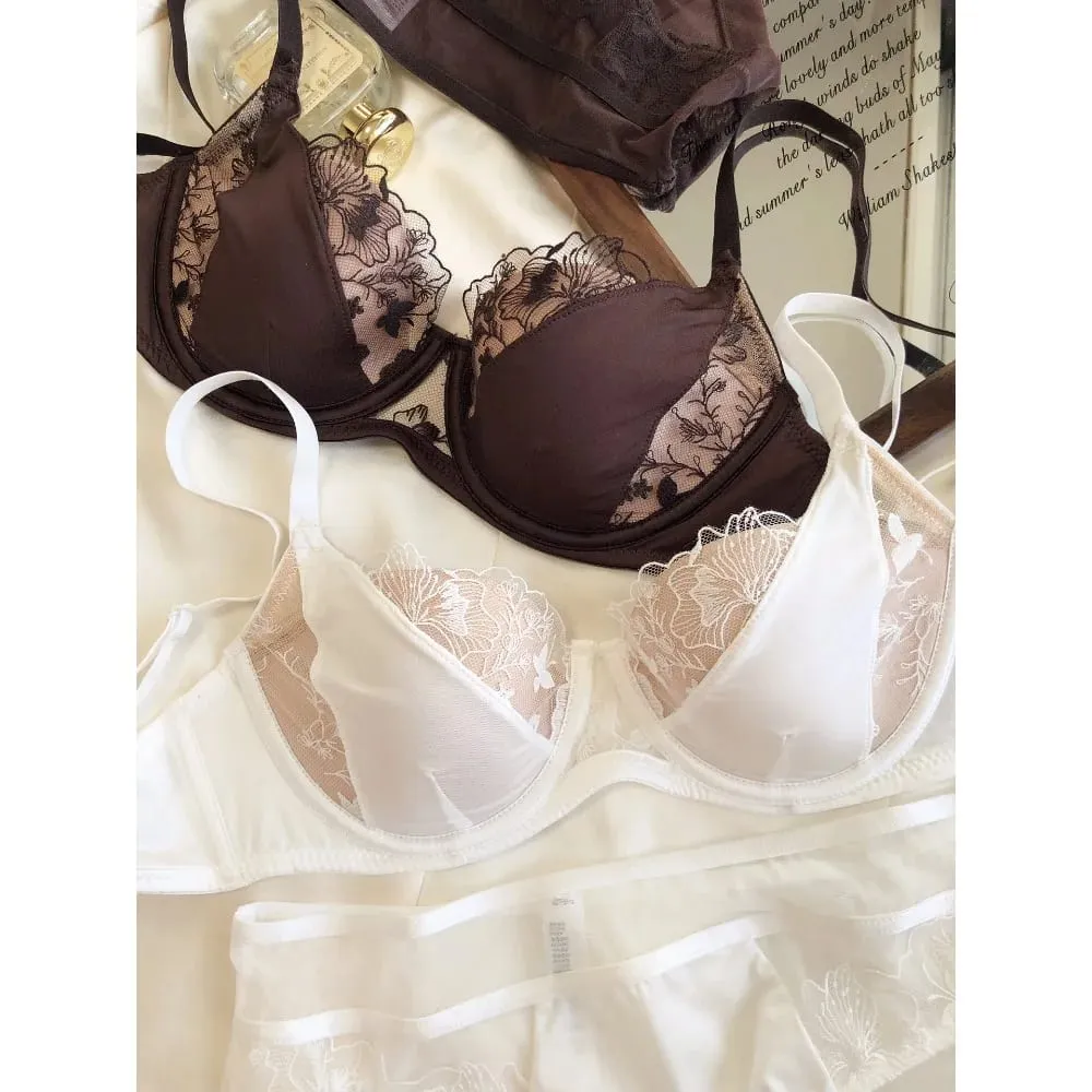 French Sexy Vintage Lace Lingerie Set Soft Underwire Gathering Small Bust Slim Bra upward Lift Pure and Desireful Bra 34-40 — image 2