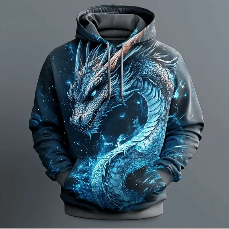 Men's Dragon 3D Printed Hoodie Fashion Animal Graphic, Lightning Print Sweatshirt Long Sleeve Casual Streetwear Men Clothing — image 4
