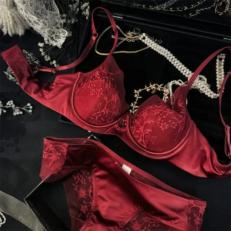 Kanten en satijnen lingerieset in Franse stijl Verzamelde verstelbare bandjes BH en dunne vulling Zachte draad ComfortOndergoed voor moslimmeisjes — image 5