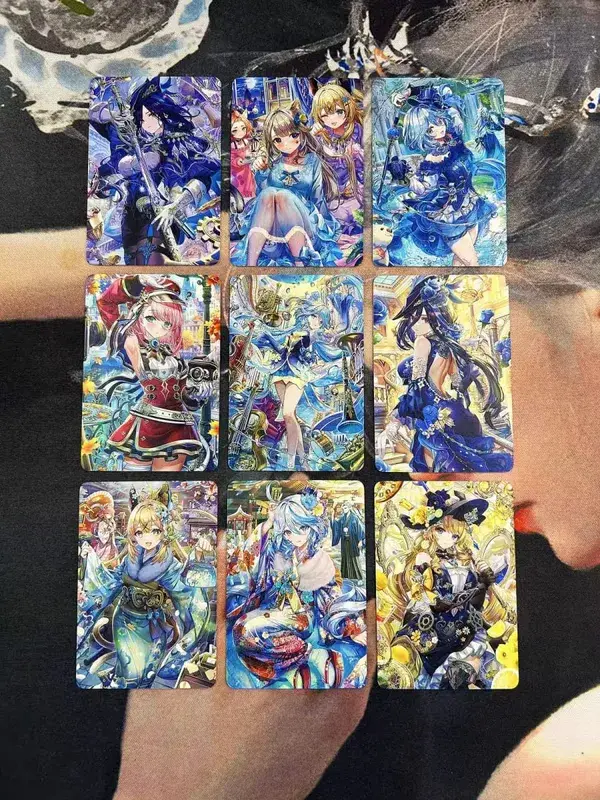DIY Fanmade Mixed Genshin Honkai Waifu Holographic Laser Flash Collectible Trading Game Cards — image 3
