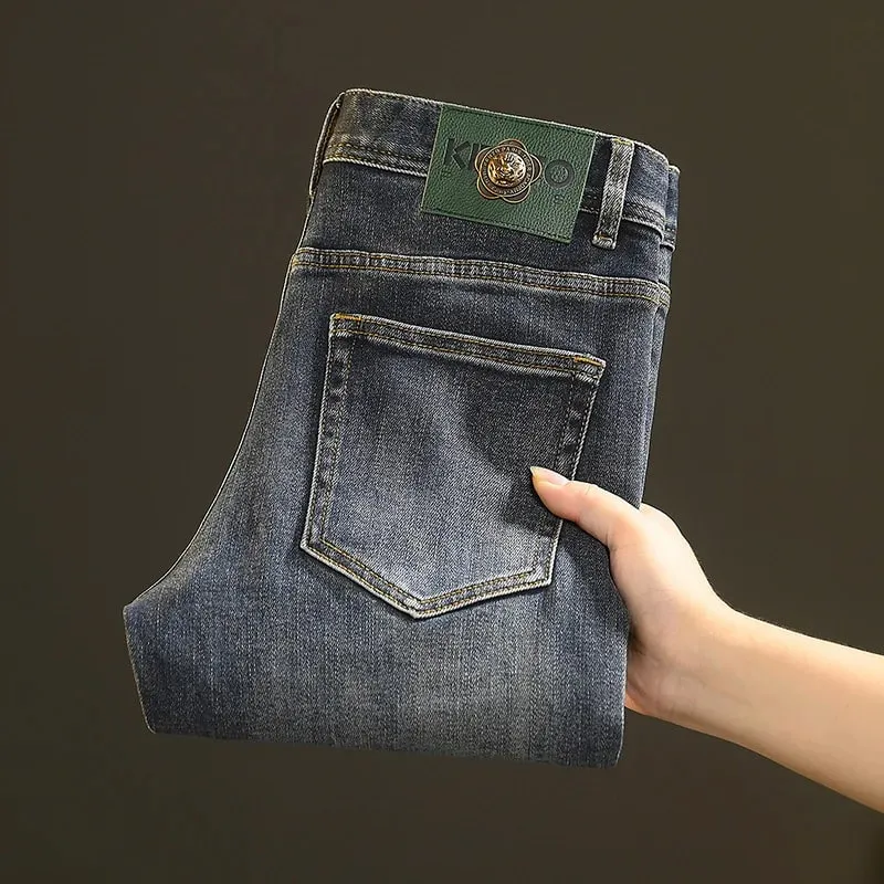 High-End-Jeans für Herren, vielseitig, gewaschene Denim-Kleidung, modisch, lässig, tailliert, Frühling und Herbst, leichte, luxuriöse, dicke Hose