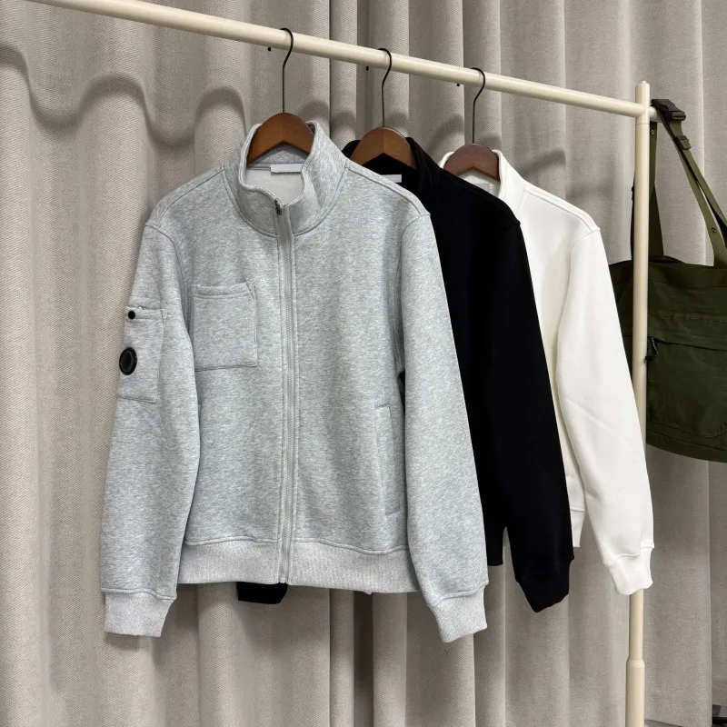 Lente nieuwe stijl casual pure kleur opstaande kraag jas heren lange mouw ritssluiting comfortabel katoenen sweatshirt — image 4