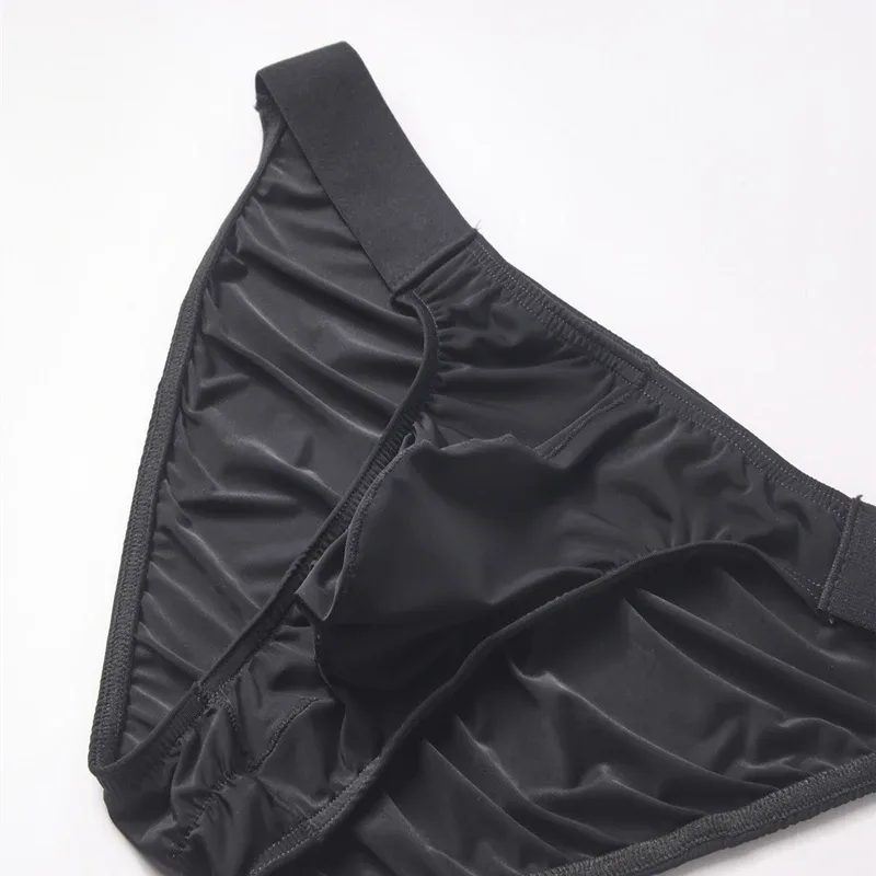 Slips en soie glacée hommes sous-vêtements mâle large ceinture culotte Sexy U poche rides dos Bikini glisse Hombre respirant exotique Lingerie 3256808930282413 — image 9