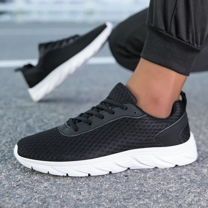 Jednobarevné černé Pánské atletické boty Dutá síťovina Svršek Neklouzavá Lehká podešev Jogging Trénink Běžné Denní cestování Outdoor Sportovní obuv — image 9